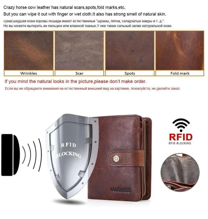 Echtes Leder RFID Vintage Geldbörse Männer mit Münzfach kurze Brieftaschen kleine Reißverschluss Geldbörse mit Kartenhalter Mann Geldbörse