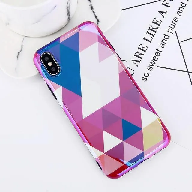 USLION Blu-ray Laser Gradient Case For iPhone X 8 Love Heart Phone Cases For iPhone 6 6S 7 8 Plus Glossy Soft Silicon Back Cover
