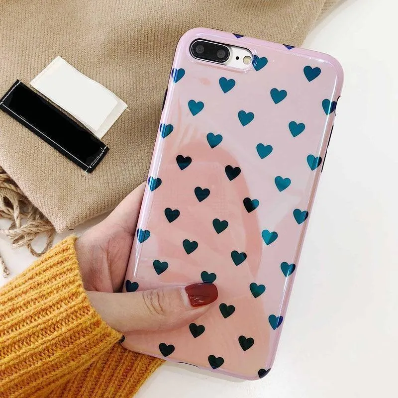 USLION Blu-ray Laser Gradient Case For iPhone X 8 Love Heart Phone Cases For iPhone 6 6S 7 8 Plus Glossy Soft Silicon Back Cover