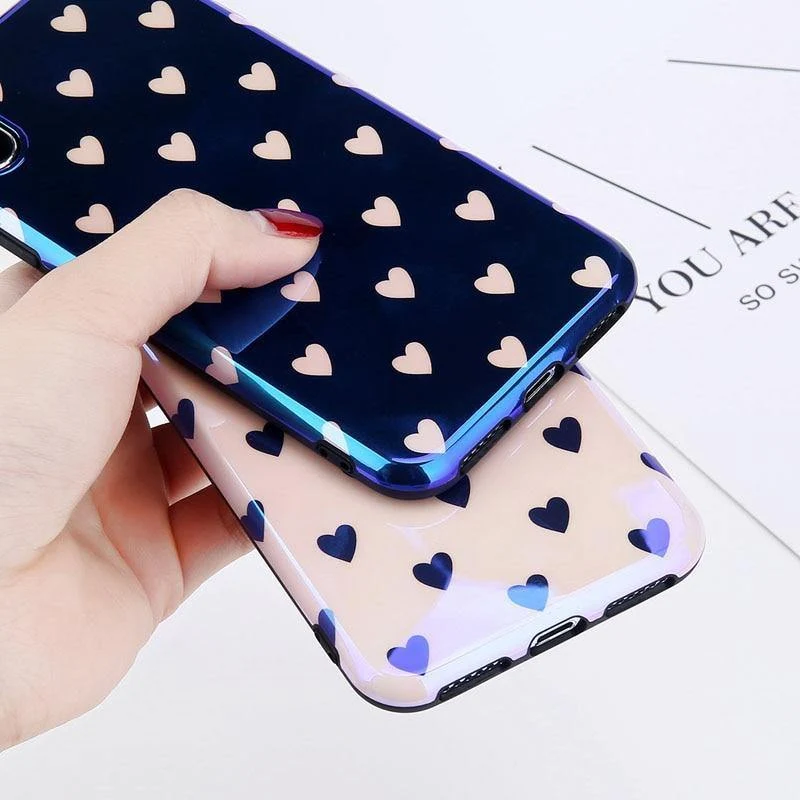USLION Blu-ray Laser Gradient Case For iPhone X 8 Love Heart Phone Cases For iPhone 6 6S 7 8 Plus Glossy Soft Silicon Back Cover