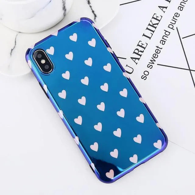 USLION Blu-ray Laser Gradient Case For iPhone X 8 Love Heart Phone Cases For iPhone 6 6S 7 8 Plus Glossy Soft Silicon Back Cover