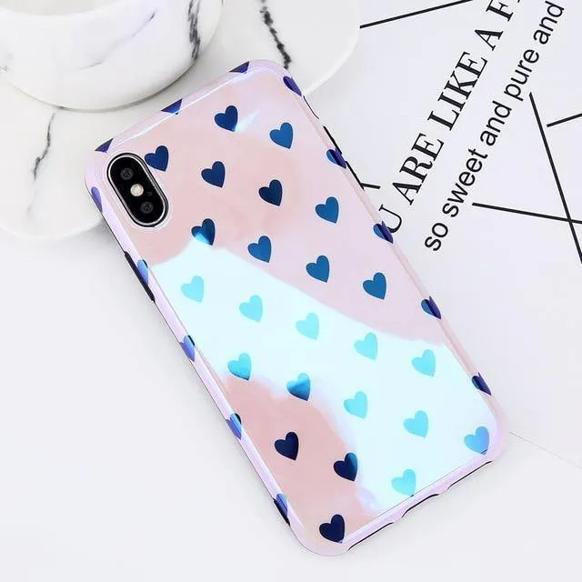 USLION Blu-ray Laser Gradient Case For iPhone X 8 Love Heart Phone Cases For iPhone 6 6S 7 8 Plus Glossy Soft Silicon Back Cover