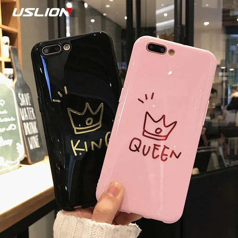 USLION Crown Phone Case For iPhone XS MAX 6 6s Plus Letter KING Back Cover Love Heart Soft TPU Cases For iPhone XR X 8 7 Plus