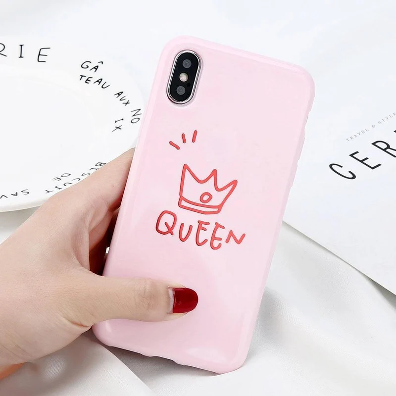 USLION Crown Phone Case For iPhone XS MAX 6 6s Plus Letter KING Back Cover Love Heart Soft TPU Cases For iPhone XR X 8 7 Plus