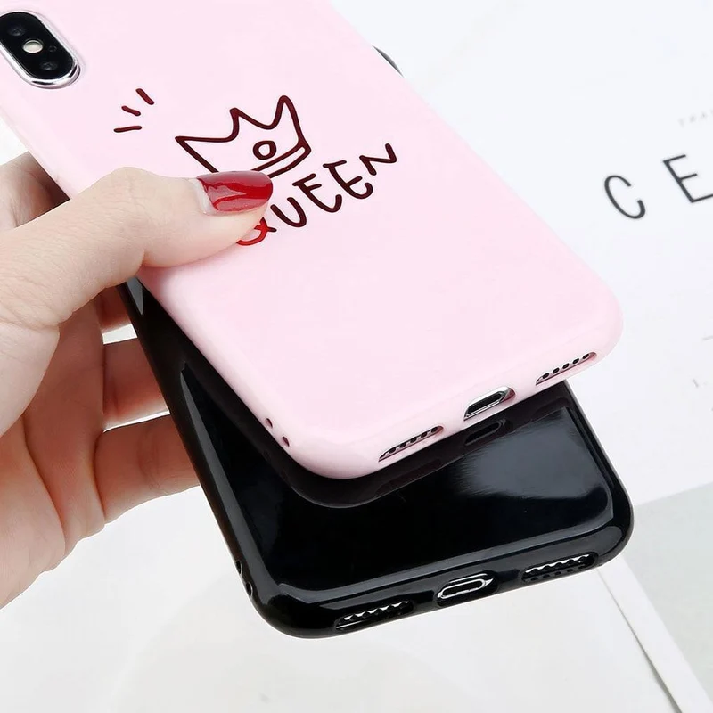 USLION Crown Phone Case For iPhone XS MAX 6 6s Plus Letter KING Back Cover Love Heart Soft TPU Cases For iPhone XR X 8 7 Plus