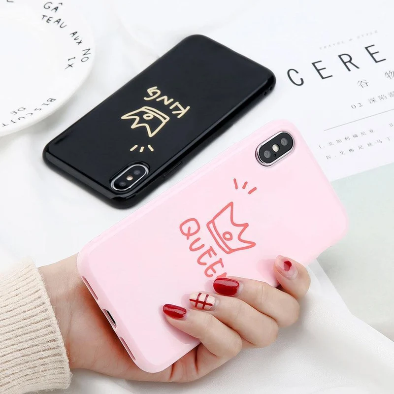USLION Crown Phone Case For iPhone XS MAX 6 6s Plus Letter KING Back Cover Love Heart Soft TPU Cases For iPhone XR X 8 7 Plus