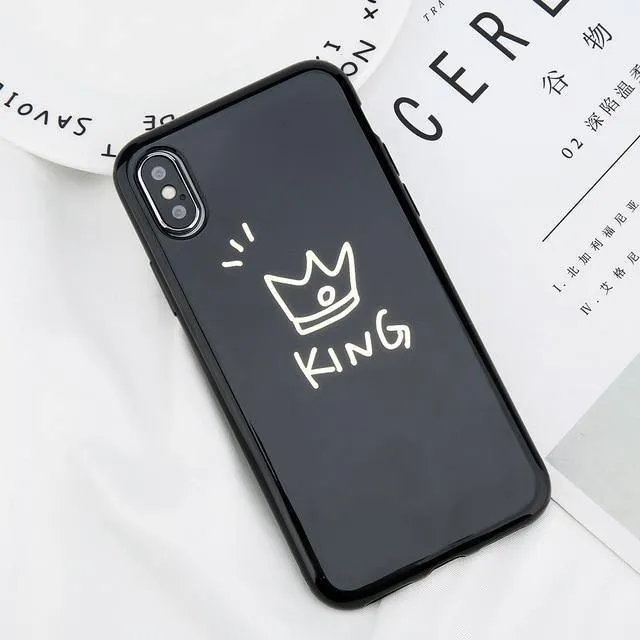 USLION Crown Phone Case For iPhone XS MAX 6 6s Plus Letter KING Back Cover Love Heart Soft TPU Cases For iPhone XR X 8 7 Plus
