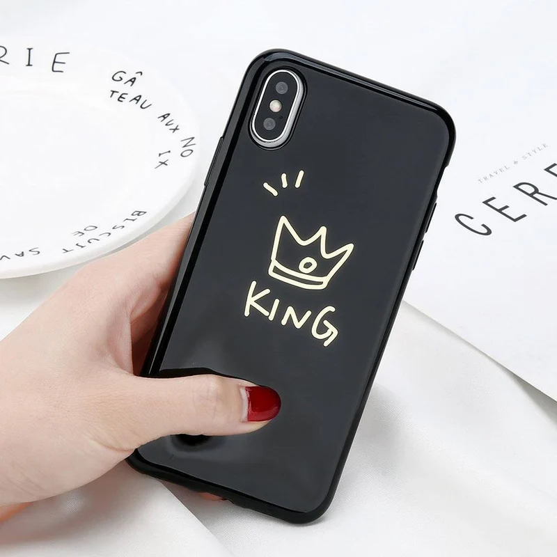 USLION Crown Phone Case For iPhone XS MAX 6 6s Plus Letter KING Back Cover Love Heart Soft TPU Cases For iPhone XR X 8 7 Plus