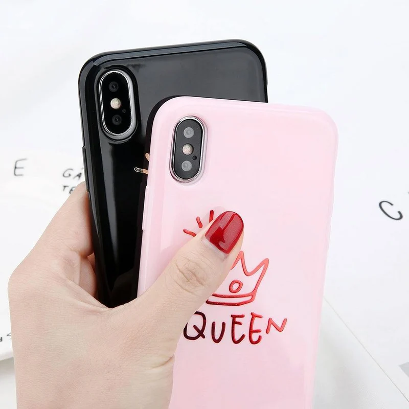 USLION Crown Phone Case For iPhone XS MAX 6 6s Plus Letter KING Back Cover Love Heart Soft TPU Cases For iPhone XR X 8 7 Plus