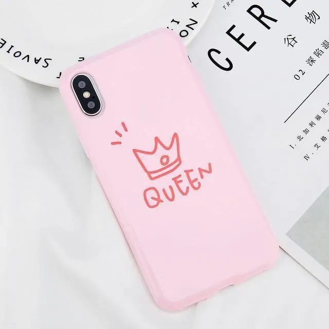 USLION Crown Phone Case For iPhone XS MAX 6 6s Plus Letter KING Back Cover Love Heart Soft TPU Cases For iPhone XR X 8 7 Plus