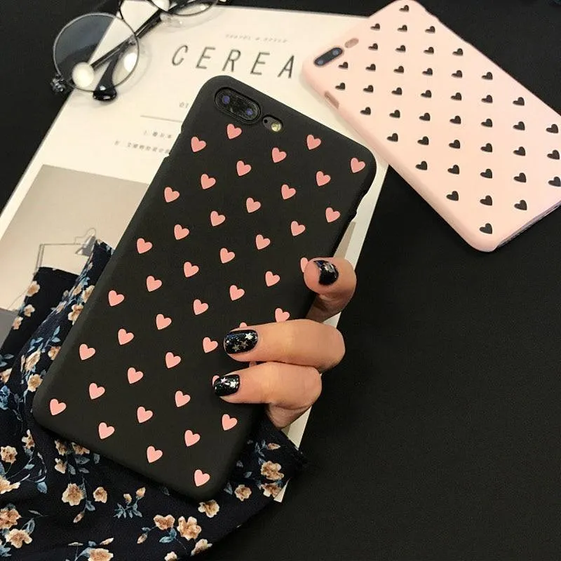 USLION Cute Couple Love Heart Case For iPhone 6 6s Plus Phone Case For iPhone X 8 7 6 Plus 5 5s SE Matte Hard PC Back Cover Case