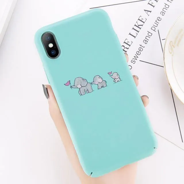 USLION Cartoon Flamingo Phone Case For iPhone 8 Plus Cute Elephant Pattern Cases For iPhone X 8 7 6 6S Plus Hard PC Back Cover