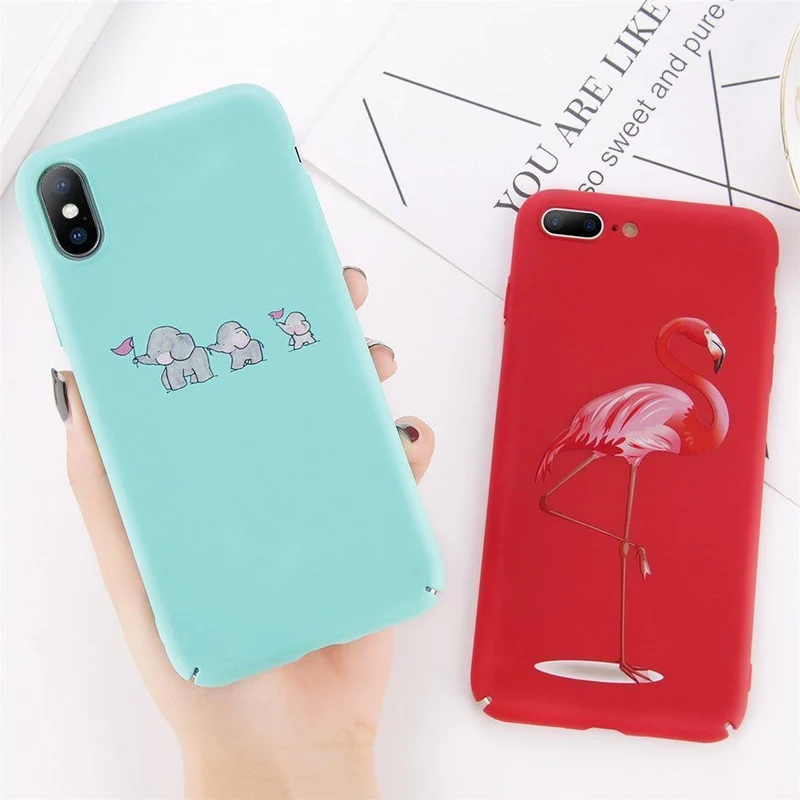 USLION Cartoon Flamingo Phone Case For iPhone 8 Plus Cute Elephant Pattern Cases For iPhone X 8 7 6 6S Plus Hard PC Back Cover