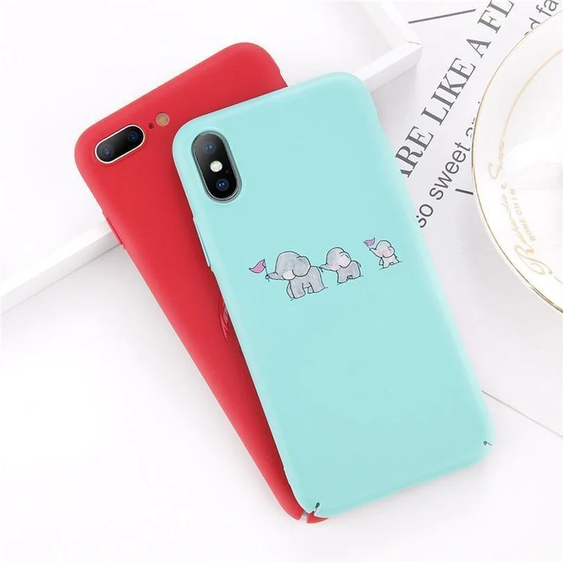 USLION Cartoon Flamingo Phone Case For iPhone 8 Plus Cute Elephant Pattern Cases For iPhone X 8 7 6 6S Plus Hard PC Back Cover