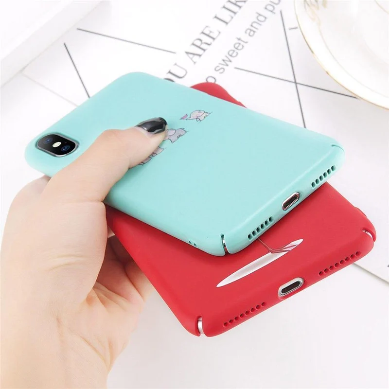 USLION Cartoon Flamingo Phone Case For iPhone 8 Plus Cute Elephant Pattern Cases For iPhone X 8 7 6 6S Plus Hard PC Back Cover