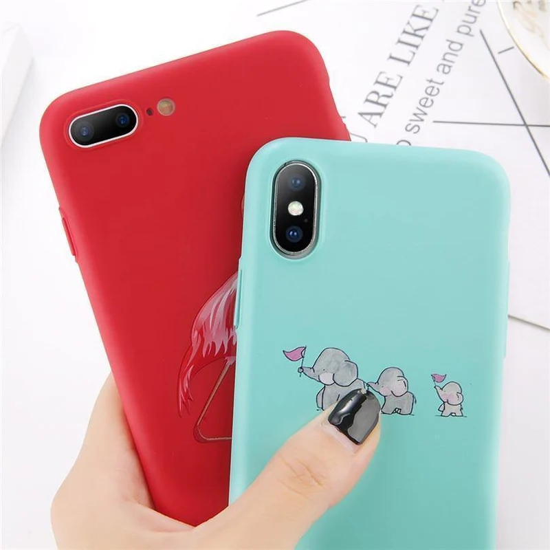 USLION Cartoon Flamingo Phone Case For iPhone 8 Plus Cute Elephant Pattern Cases For iPhone X 8 7 6 6S Plus Hard PC Back Cover