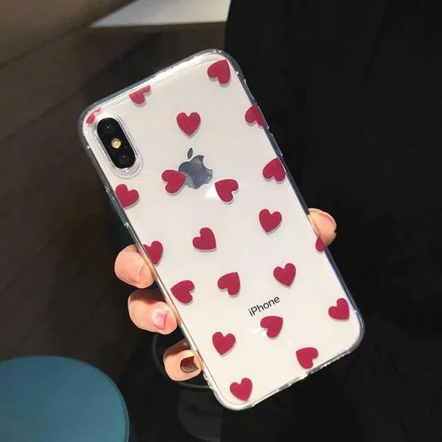 USLION Transparent Love Heart Silicon Case For iPhone 6 S 7 8 Plus XS Max Wave Point Soft TPU Phone Cases Cover For iPhone XR X