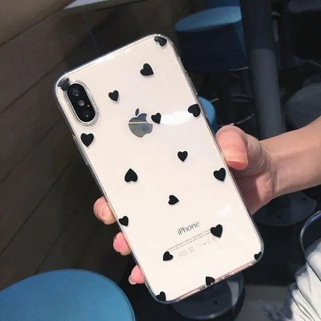 USLION Transparent Love Heart Silicon Case For iPhone 6 S 7 8 Plus XS Max Wave Point Soft TPU Phone Cases Cover For iPhone XR X