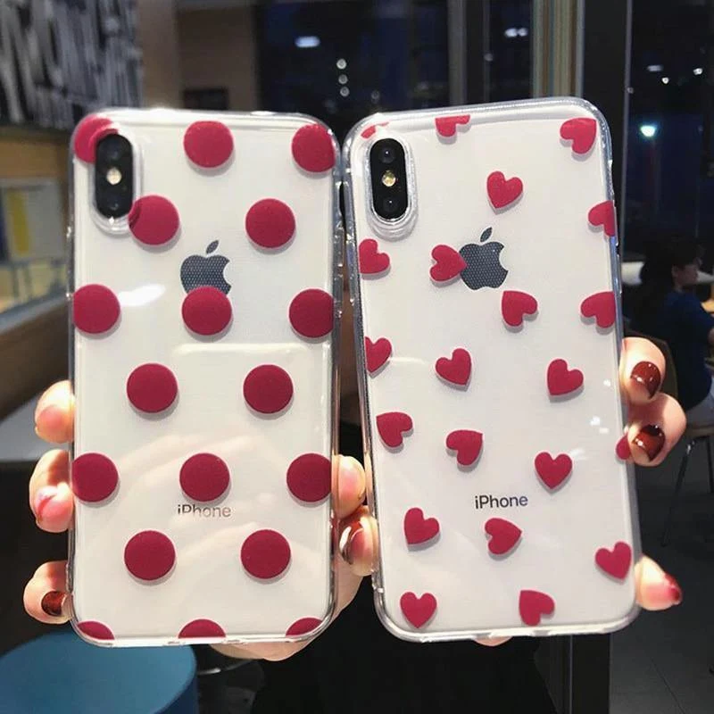 USLION Transparent Love Heart Silicon Case For iPhone 6 S 7 8 Plus XS Max Wave Point Soft TPU Phone Cases Cover For iPhone XR X