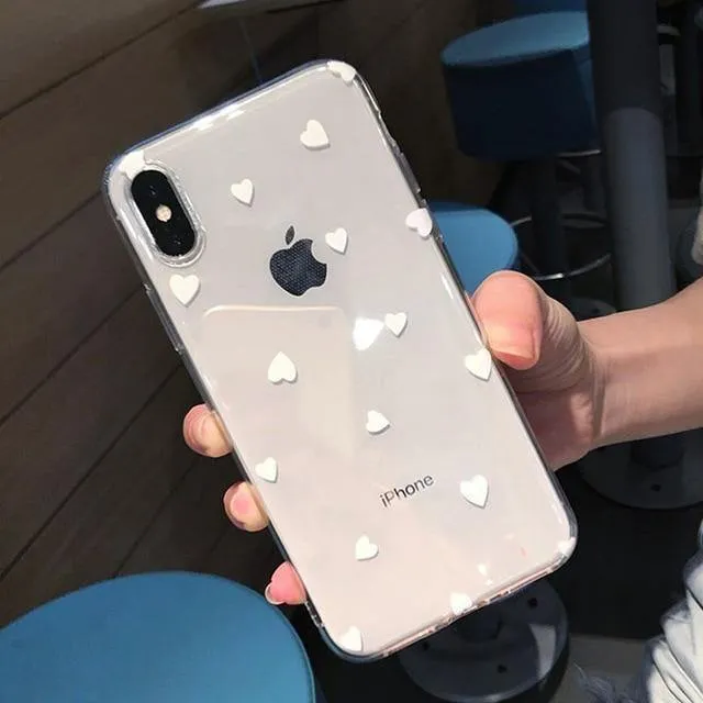USLION Transparent Love Heart Silicon Case For iPhone 6 S 7 8 Plus XS Max Wave Point Soft TPU Phone Cases Cover For iPhone XR X