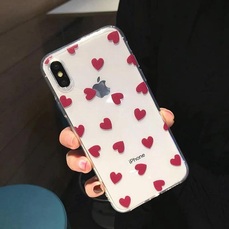 USLION Transparent Love Heart Silicon Case For iPhone 6 S 7 8 Plus XS Max Wave Point Soft TPU Phone Cases Cover For iPhone XR X
