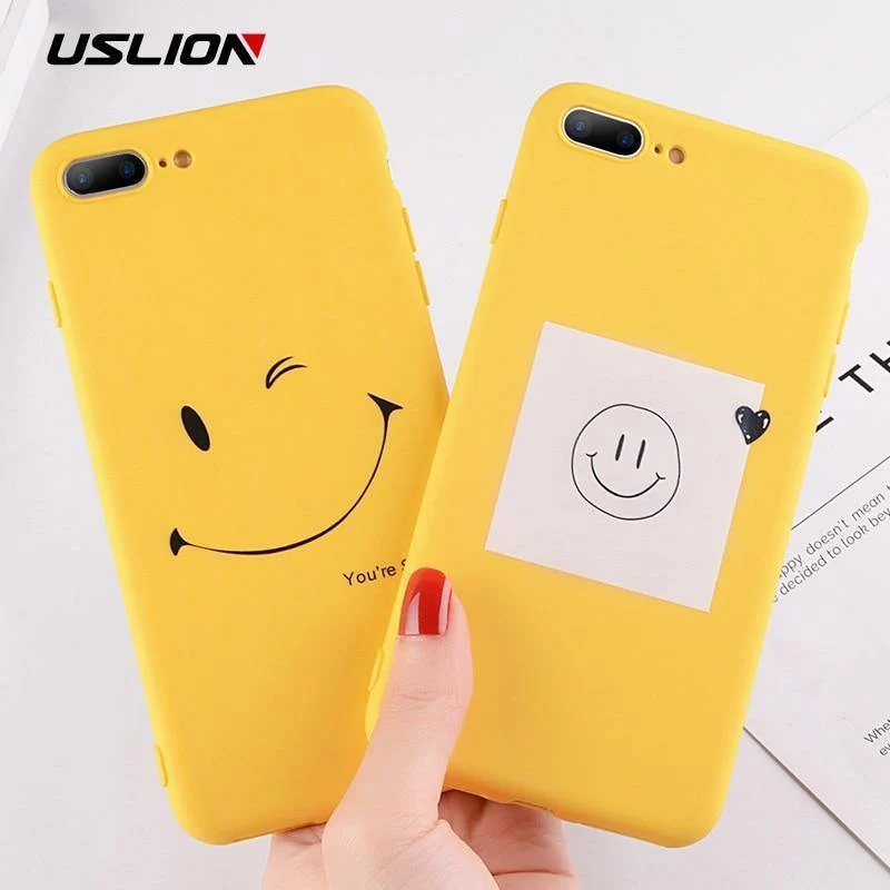 USLION Case For iPhone XS MAX XR 8 Plus Flower Smile Letter Phone Cases For iPhone X 7 6 6S Plus Soft TPU Silicone Back Cover