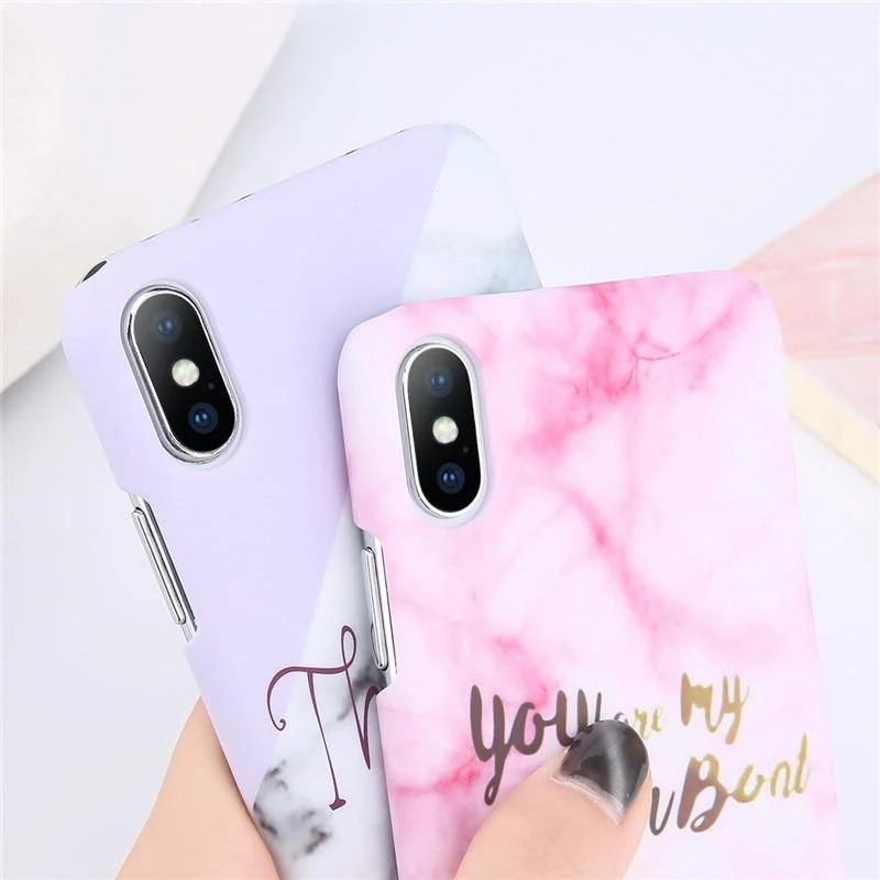 USLION Ultra Thin Matte PC Case For iPhone 8 7 Plus Marble Stone Cover For iPhone XS Max XR X 6 6S Plus Letter Hard Phone Cases