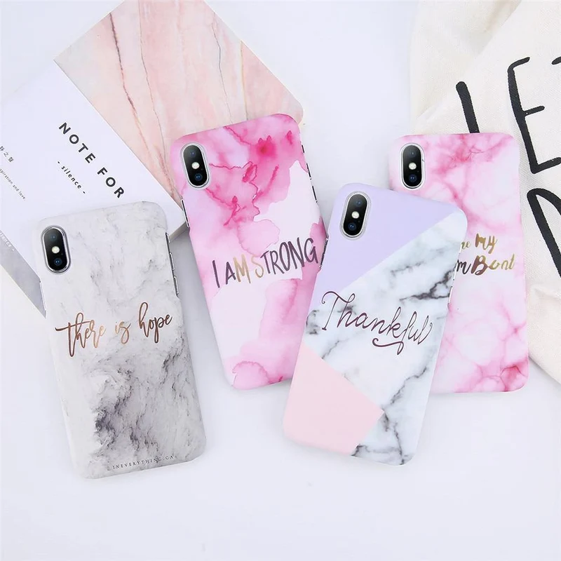 USLION Ultra Thin Matte PC Case For iPhone 8 7 Plus Marble Stone Cover For iPhone XS Max XR X 6 6S Plus Letter Hard Phone Cases