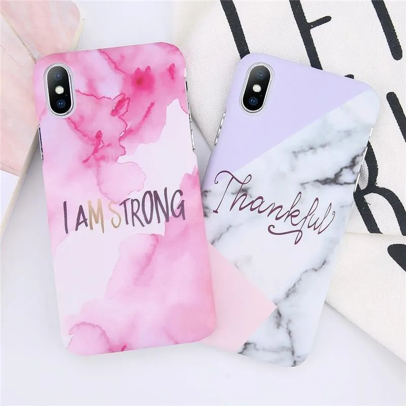 USLION Ultra Thin Matte PC Case For iPhone 8 7 Plus Marble Stone Cover For iPhone XS Max XR X 6 6S Plus Letter Hard Phone Cases