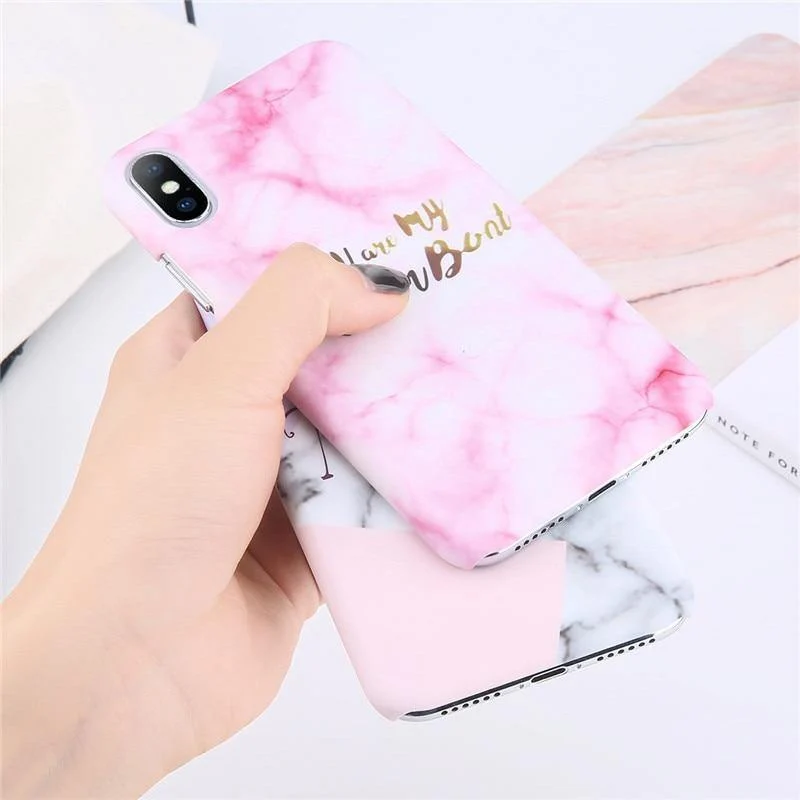 USLION Ultra Thin Matte PC Case For iPhone 8 7 Plus Marble Stone Cover For iPhone XS Max XR X 6 6S Plus Letter Hard Phone Cases