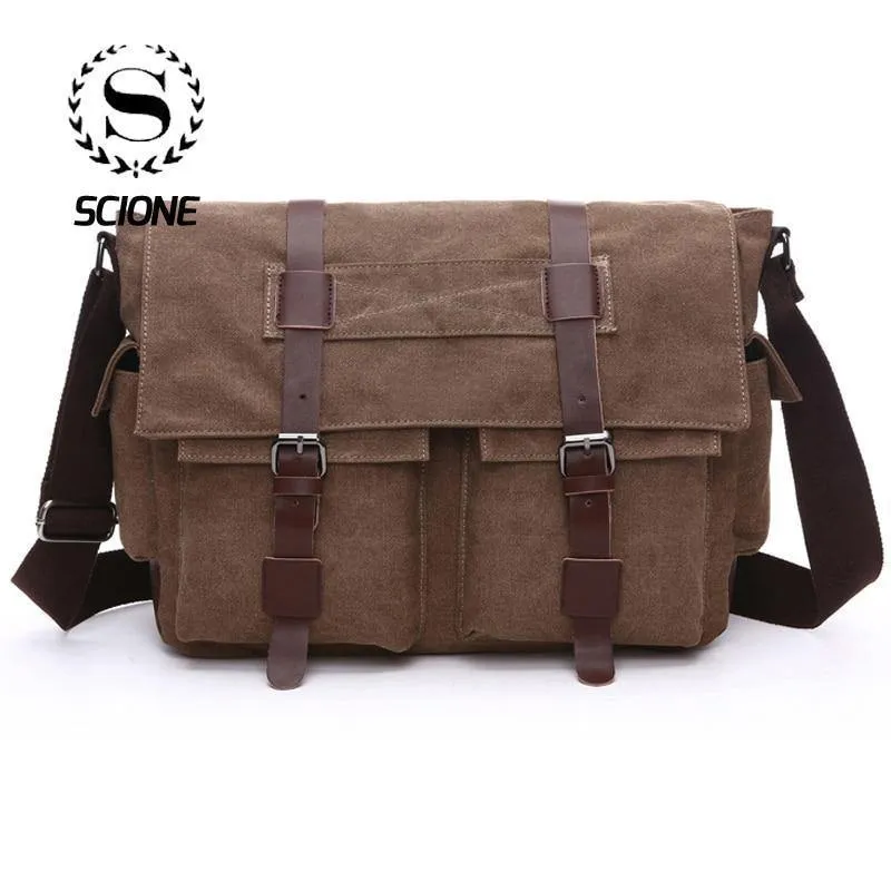 Business Messenger Bags für Männer Student A++ Canvas Crossbody Schultertasche Retro Solid Casual Büro Reisetasche