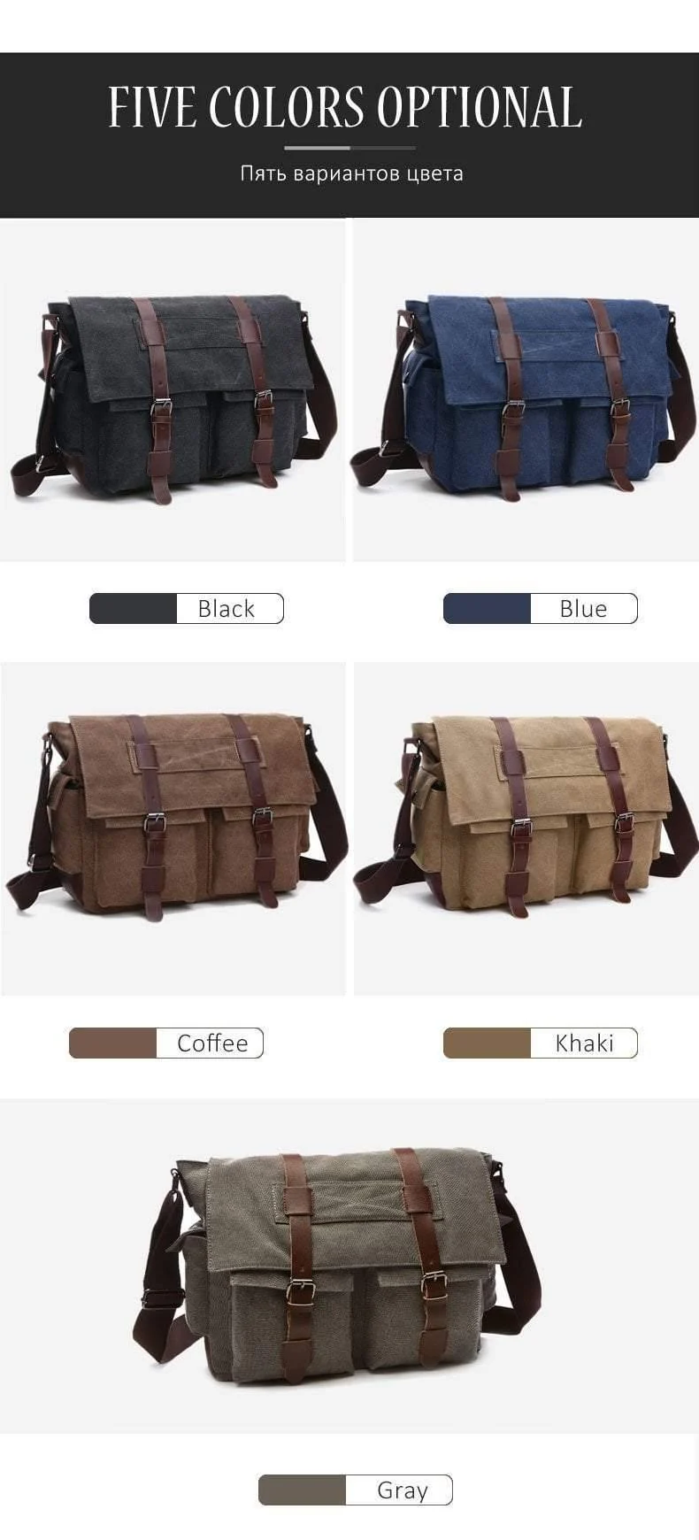 Business Messenger Bags für Männer Student A++ Canvas Crossbody Schultertasche Retro Solid Casual Büro Reisetasche