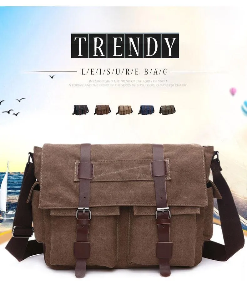 Business Messenger Bags für Männer Student A++ Canvas Crossbody Schultertasche Retro Solid Casual Büro Reisetasche