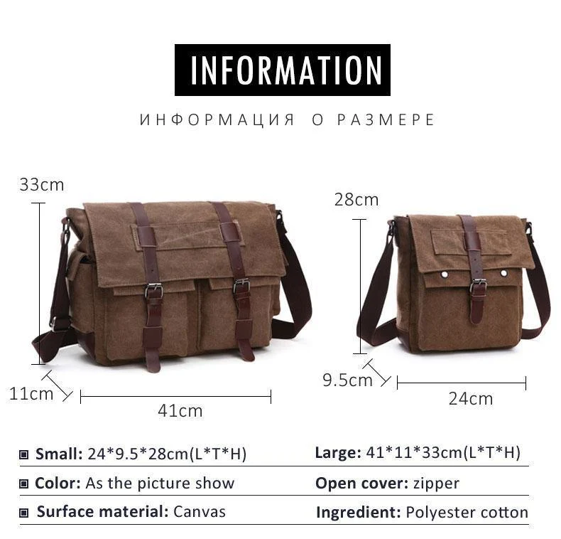 Business Messenger Bags für Männer Student A++ Canvas Crossbody Schultertasche Retro Solid Casual Büro Reisetasche