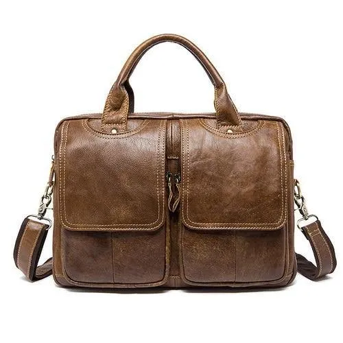 Bag Herren-Umhängetasche Echtes Leder Männertaschen Herren-Aktentasche Laptop 14 '' Tote Crossbody-Taschen für Herren 8002