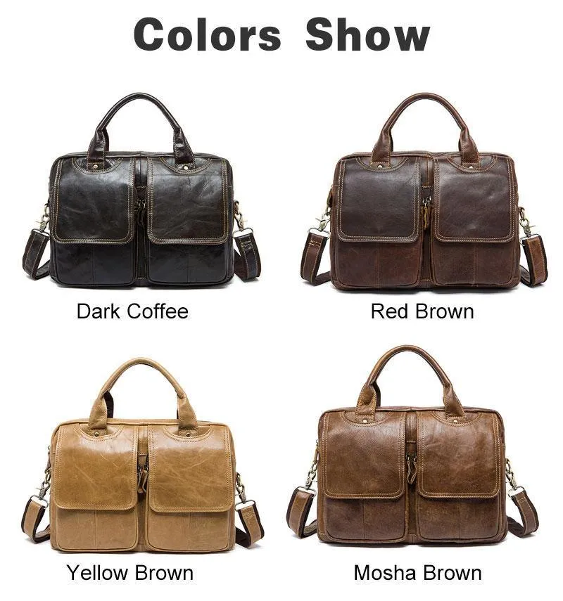 Bag Herren-Umhängetasche Echtes Leder Männertaschen Herren-Aktentasche Laptop 14 '' Tote Crossbody-Taschen für Herren 8002