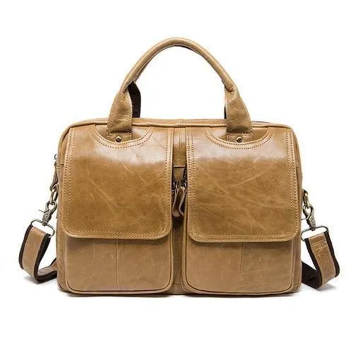 Bag Herren-Umhängetasche Echtes Leder Männertaschen Herren-Aktentasche Laptop 14 '' Tote Crossbody-Taschen für Herren 8002