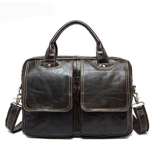 Bag Herren-Umhängetasche Echtes Leder Männertaschen Herren-Aktentasche Laptop 14 '' Tote Crossbody-Taschen für Herren 8002