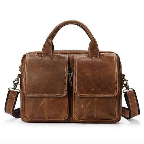 Bag Herren-Umhängetasche Echtes Leder Männertaschen Herren-Aktentasche Laptop 14 '' Tote Crossbody-Taschen für Herren 8002
