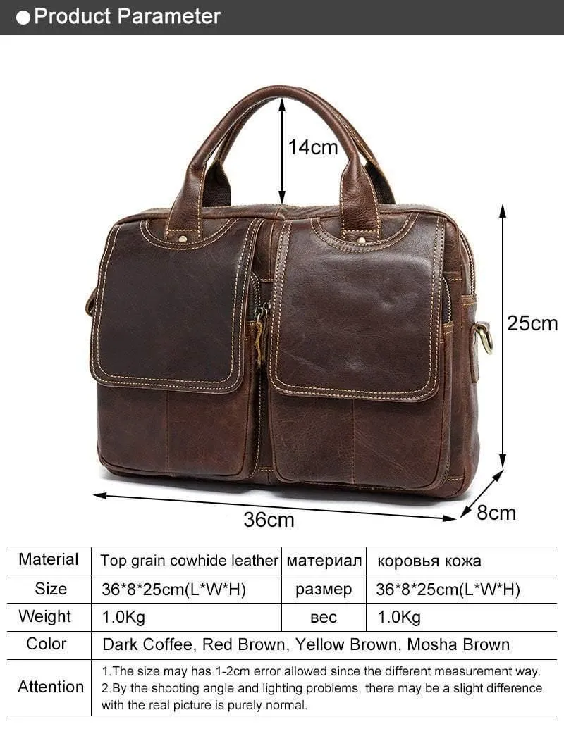 Bag Herren-Umhängetasche Echtes Leder Männertaschen Herren-Aktentasche Laptop 14 '' Tote Crossbody-Taschen für Herren 8002