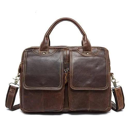 Bag Herren-Umhängetasche Echtes Leder Männertaschen Herren-Aktentasche Laptop 14 '' Tote Crossbody-Taschen für Herren 8002