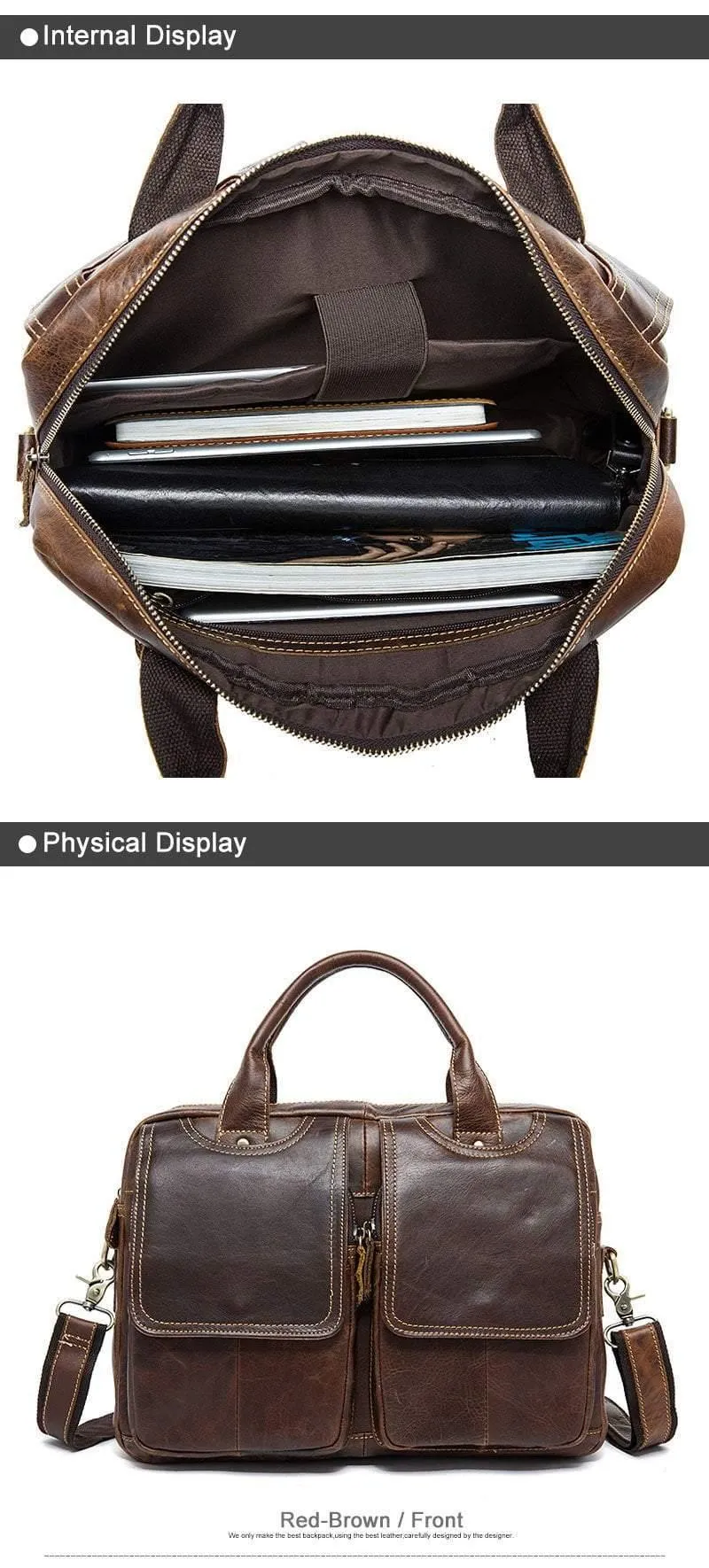 Bag Herren-Umhängetasche Echtes Leder Männertaschen Herren-Aktentasche Laptop 14 '' Tote Crossbody-Taschen für Herren 8002