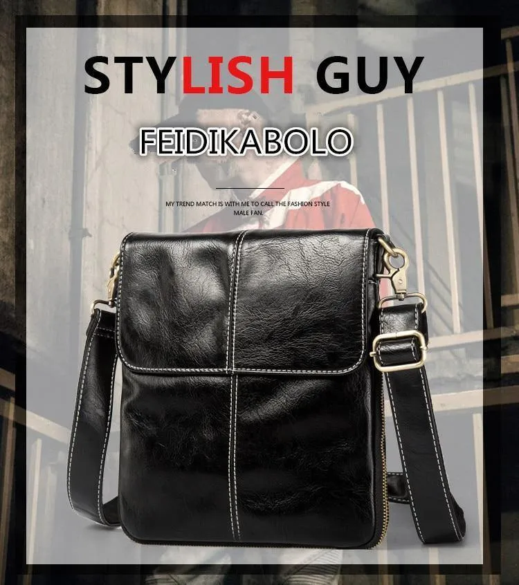 Leder Herren Tasche Mode Leder Umhängetasche Umhängetasche Herren Messenger Bags Kleine Casual Mann Taschen Schwarz