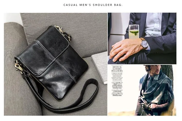 Leder Herren Tasche Mode Leder Umhängetasche Umhängetasche Herren Messenger Bags Kleine Casual Mann Taschen Schwarz