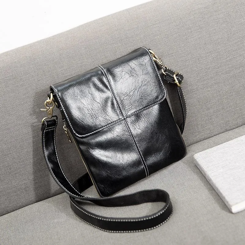 Leder Herren Tasche Mode Leder Umhängetasche Umhängetasche Herren Messenger Bags Kleine Casual Mann Taschen Schwarz