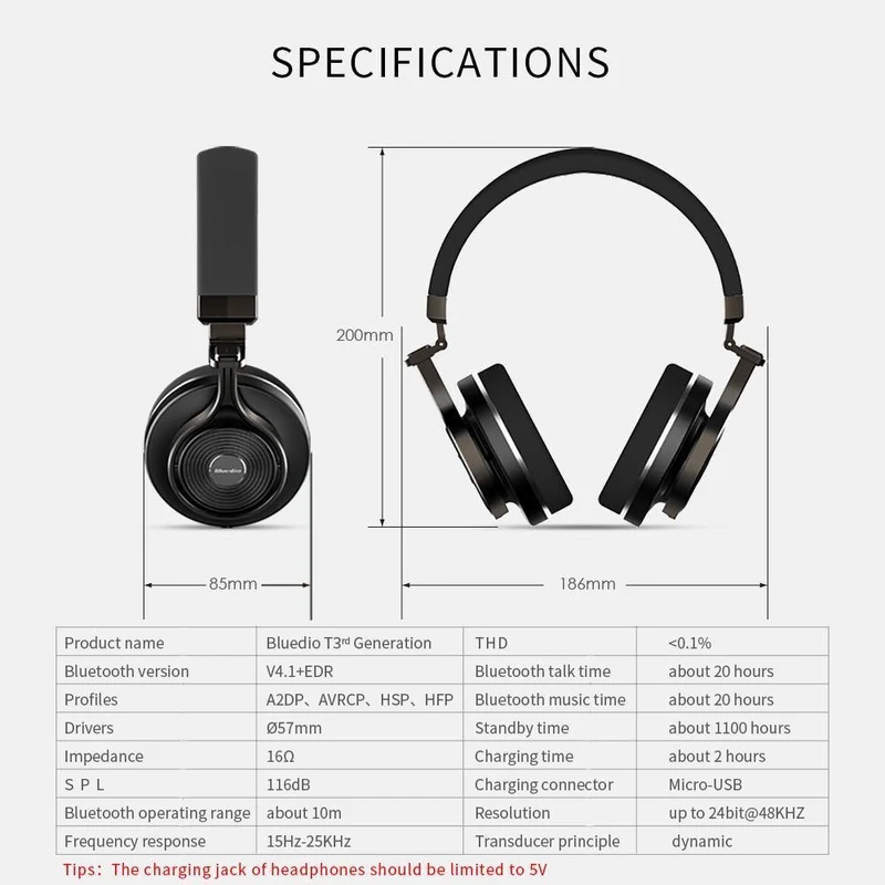 Bluedio T3 Kabelloser Bluetooth-Kopfhörer / Headset mit Bluetooth 4.1 Stereo und Mikrofon für kabellosen Musikkopfhörer