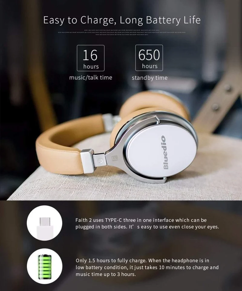 Bluedio F2 Headset mit ANC Wireless Bluetooth-Kopfhörern mit Mikrofonunterstützung für Musik
