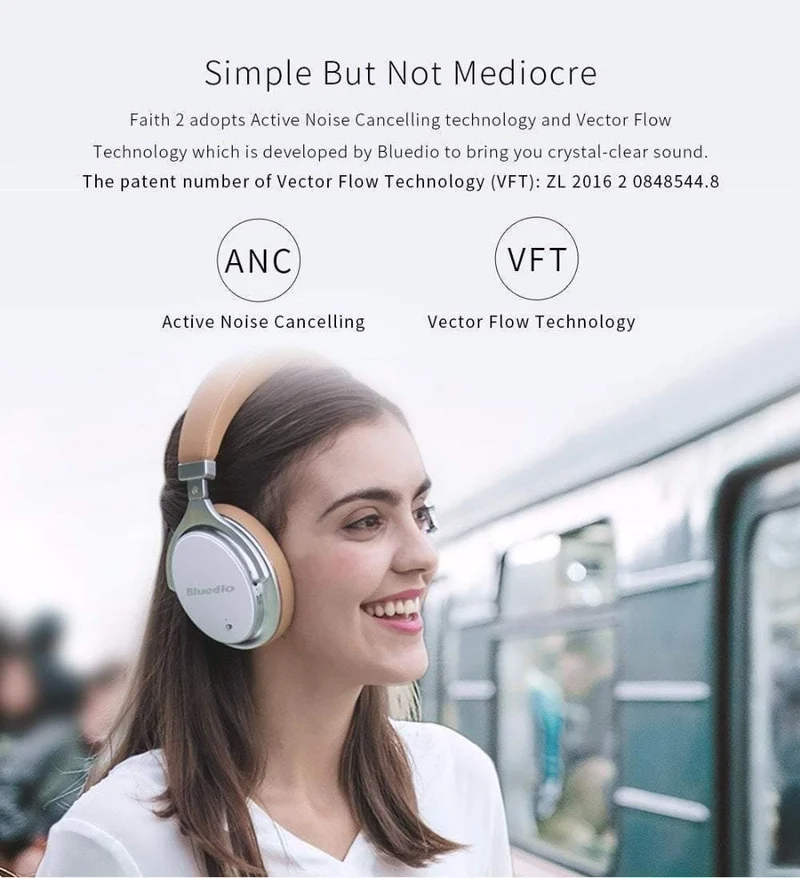 Bluedio F2 Headset mit ANC Wireless Bluetooth-Kopfhörern mit Mikrofonunterstützung für Musik