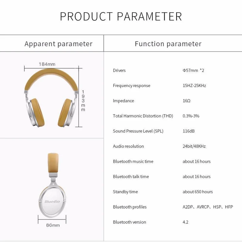Bluedio F2 Headset mit ANC Wireless Bluetooth-Kopfhörern mit Mikrofonunterstützung für Musik