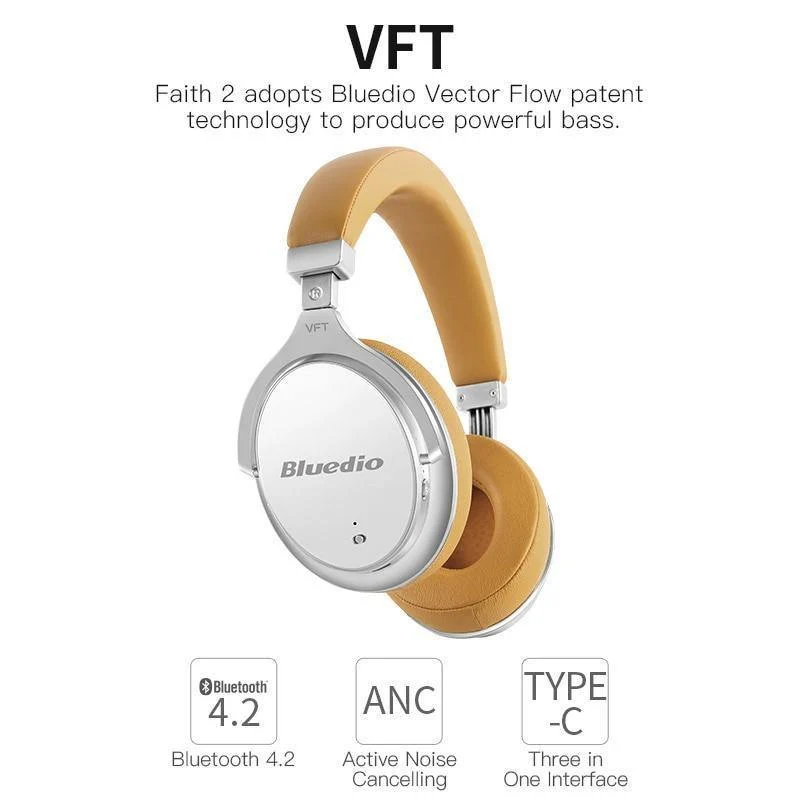 Bluedio F2 Headset mit ANC Wireless Bluetooth-Kopfhörern mit Mikrofonunterstützung für Musik